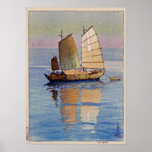 Poster 帆 夕 日, Bateaux À Voile Soirée Glow, Hiroshi Yoshid