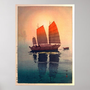 Poster 帆 朝, Bateaux à voile Matin, Hiroshi Yoshida