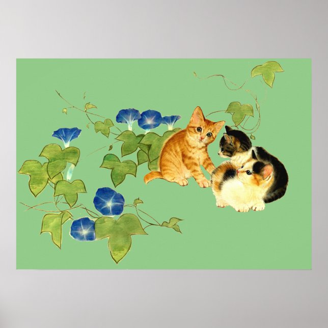 Poster 朝顔子猫図　Morning glory and kitten (Devant)