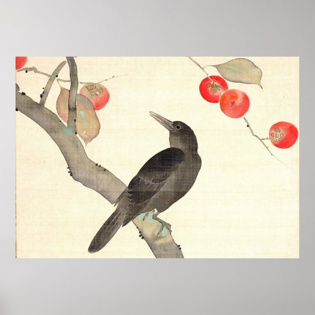 Poster 柿 に 烏, 抱 Persimmon et Crow, Hōitsu (Devant)