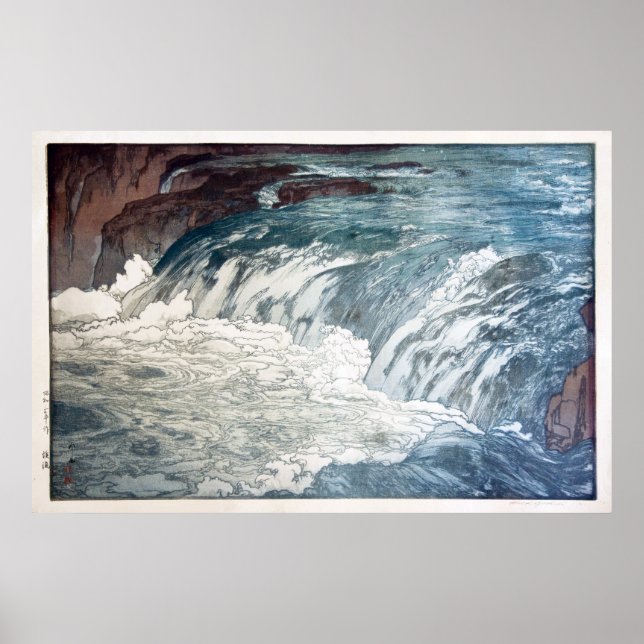 Poster 渓 流, Rapids, Hiroshi Yoshida, Coupe du bois (Devant)