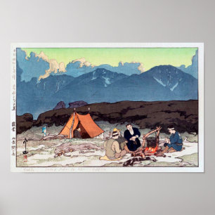 Poster 露 営(北 岳, 間 岳), Camping, Hiroshi Yoshida, Woodcut