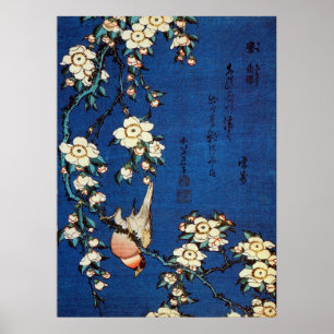 Poster 鳥と枝垂桜, 北斎 Bird and Weeping Cherry Tree, Hokusai
