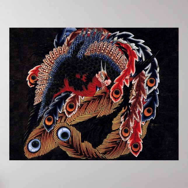 Poster 鳳 凰 図, 北 chinois Phoenix, Hokusai, Art (Devant)