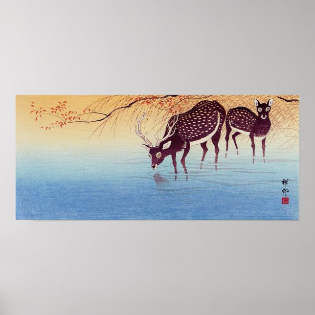 Poster 鹿, 小 原 古 邨 Deer, Ohara Koson, Ukiyo-e (Devant)