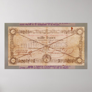 Poster 1000 francs de billet de banque de 8 Floreal, un X