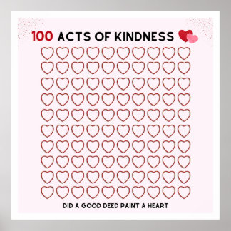 POSTER 100 ACTES DE GENTILLESSE, BONNE ACTION, TÂCHE POUR