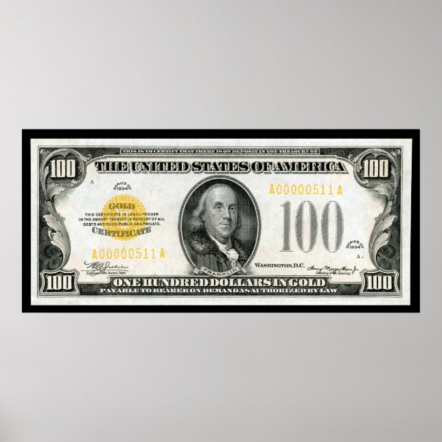POSTER 100 $ BILL 1934 SERIES (Devant)