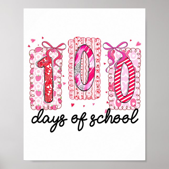 Poster 100 Days Of School Coquette Valentine Girls Teache (Devant)
