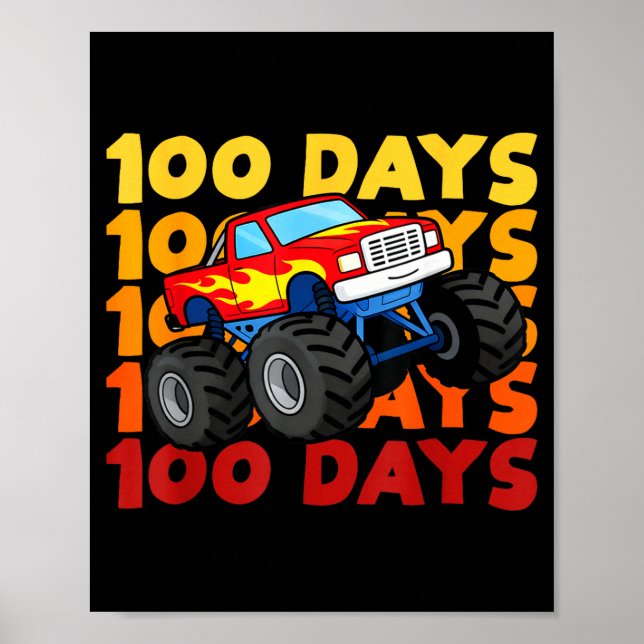 Poster 100 Days Of School Kids Monster Truck Boys And Gir (Devant)