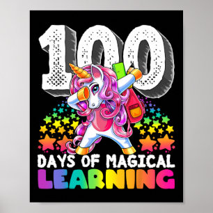 Poster 100 jours d'apprentissage magique dabbing unicorn 