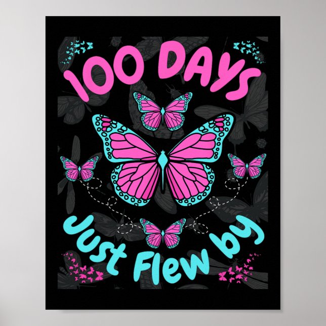 Poster 100 Jours de l'école Filles papillon 100 Jours Jus (Devant)