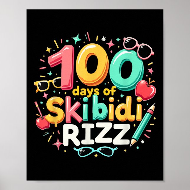 Poster 100 Jours De Skibidi Rizz 100E Jour D'Enfants Scol (Devant)