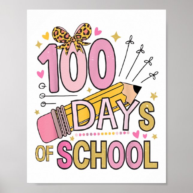 Poster 100 Jours D'École Coquette Bow 100e Jour École (Devant)
