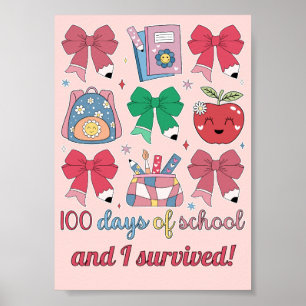 Poster 100 Jours D'école Coquette Rubans Crayon Mignons