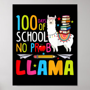 Poster 100 Jours D'École Pas De Problème Llama Drôle 100E