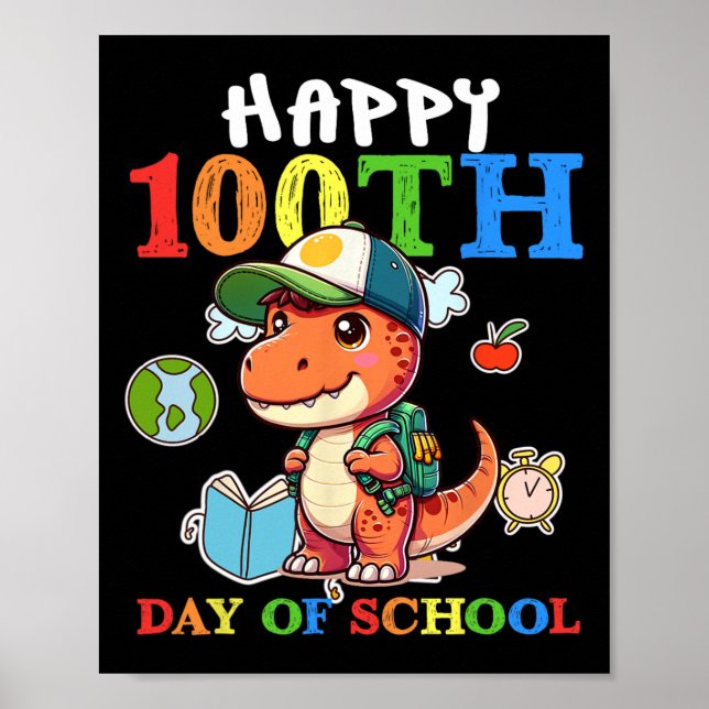 Poster 100 Jours D'École T Rex Dinosaur Professeur Garçon (Devant)