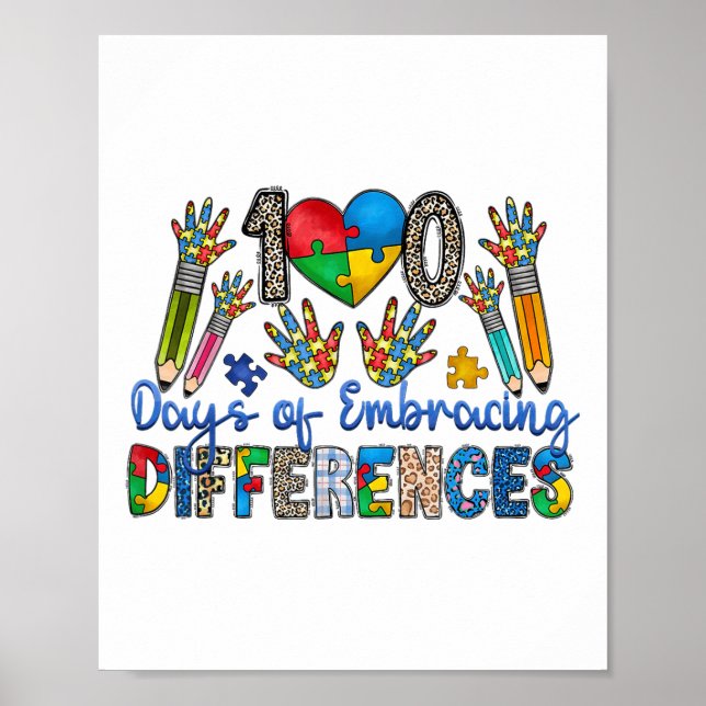 Poster 100 Jours D'Embrasser Les Différences Autisme 100è (Devant)