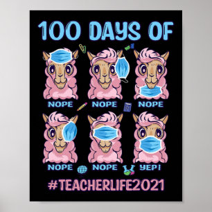 Poster 100 Jours D'Enseignant Llama Portant Du Masque Wro