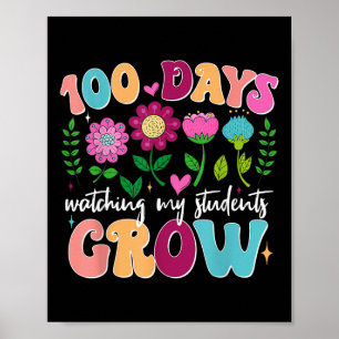 Poster 100 jours Growing Boho Flowers Enseignant 100e jou