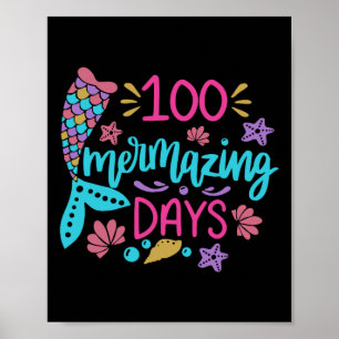 Poster 100 Jours Merveilleux De L'École Mermaid Tail Girl