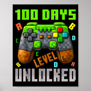 Poster 100 jours Niveau débloqué Gaming 100 jours d'école