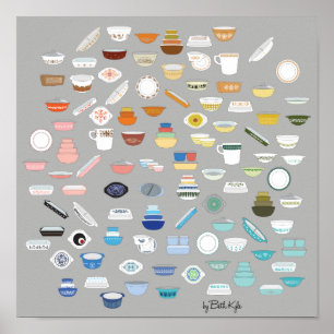 Poster 100 morceaux de Pyrex - gris-foncé