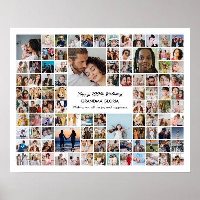 Poster 100 Photo Collage Custom Pictures 100th Birthday (Devant)