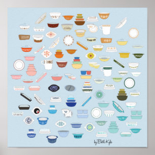 Poster 100 pièces de Pyrex - Bleu clair