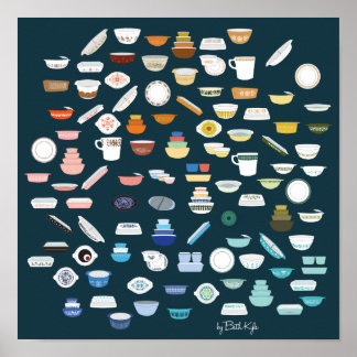 Poster 100 pièces de Pyrex - bleu-vert