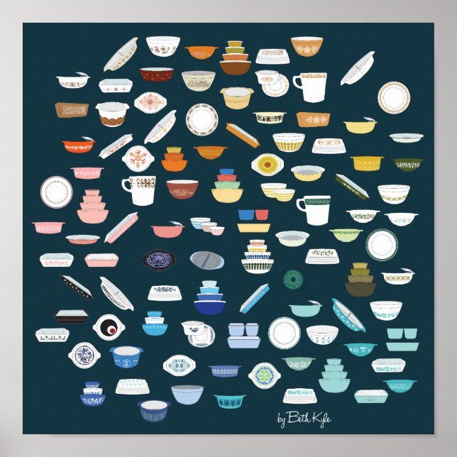 Poster 100 pièces de Pyrex - bleu-vert (Devant)