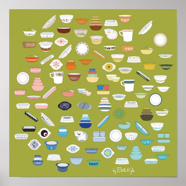 Poster 100 pièces de Pyrex - Vert (Devant)