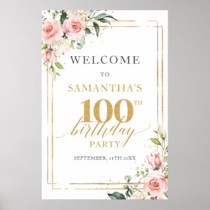 Poster 100e anniversaire signe de bienvenue blush et part