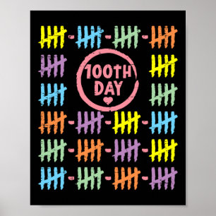 Poster 100e Jour Rainbow Lines Marque 100 Jours De Sc