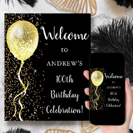 Poster 100e | Parties scintillant Black & Gold Bienvenue 