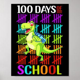 Poster 100ème Jour De L'École Dino Enfants Joyeux 100 Jou