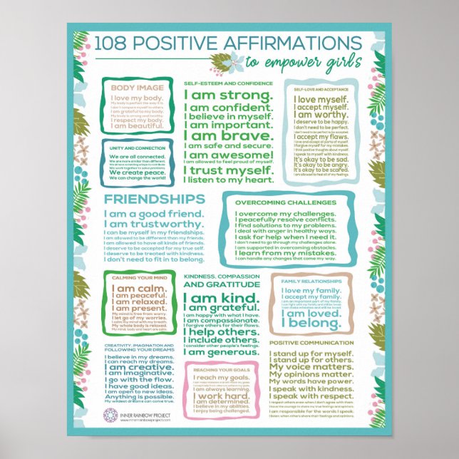 Poster 108 Affirmations positives pour autonomiser les fi (Devant)