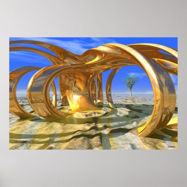 Poster #10-02 Hacienda Sunrise : Sculpture 3D Dorée (Devant)