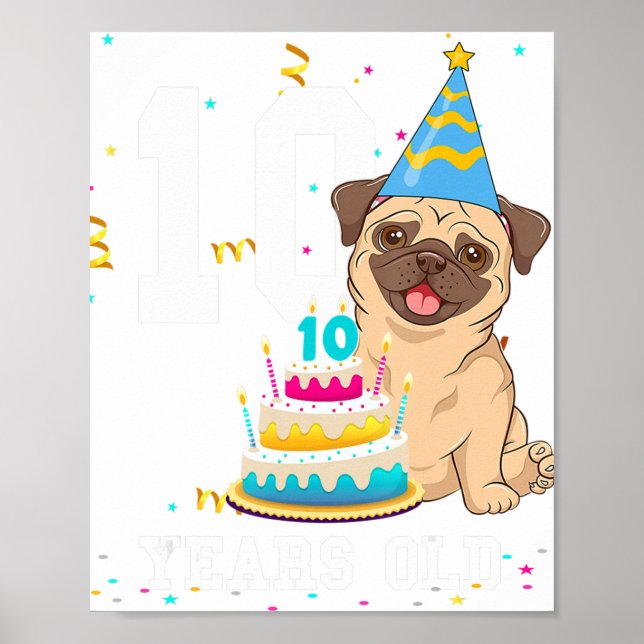 Poster 10 ans Anniversaire Carlin Amoureux des chiens Par (Devant)