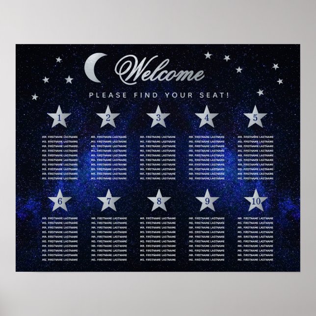Poster 10 Étoiles de table Sky Celestial Mariage Carte de (Devant)