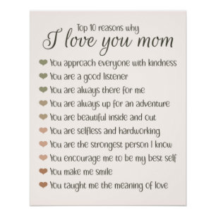 Poster 10 Raisons pour lesquelles je t'aime Maman Fête de