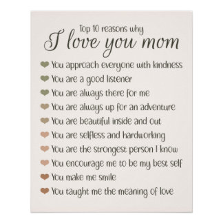 Poster 10 Raisons pour lesquelles je t'aime Maman Fête de