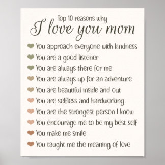 Poster 10 Raisons pour lesquelles je t'aime Maman Fête de