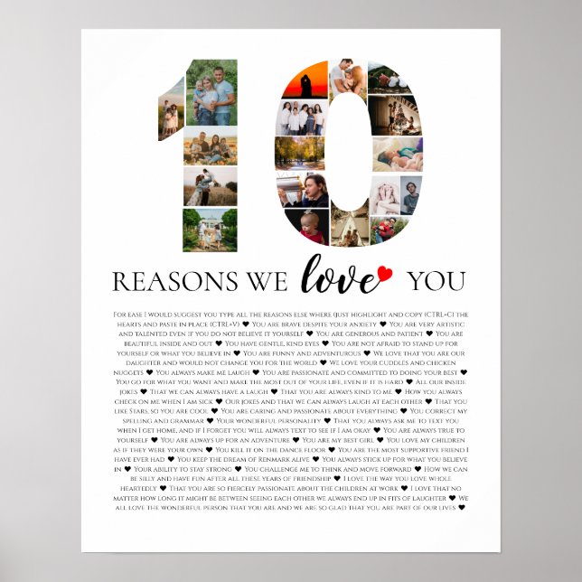 Poster 10 raisons pour lesquelles nous vous aimons annive (Devant)