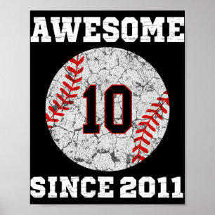 Poster 10e Anniversaire de baseball Lover Cadeau 10 Ans V