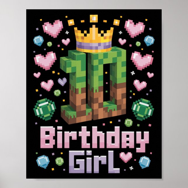 Poster 10e anniversaire fille chemise jeu Pixel Party 10  (Devant)