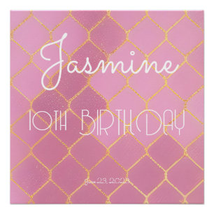 Poster 10e fête d'anniversaire fille or rose Parties scin