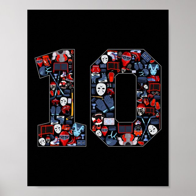 Poster 10th Birthday Ice Hockey Themed 10 Year Old Party  (Devant)