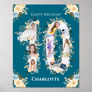 Poster 10th Birthday Photo Collage Yellow Flower Teal