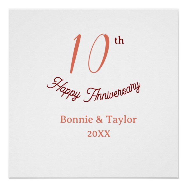 Poster 10th wedding anniversary peach pastel name retro b (Devant)